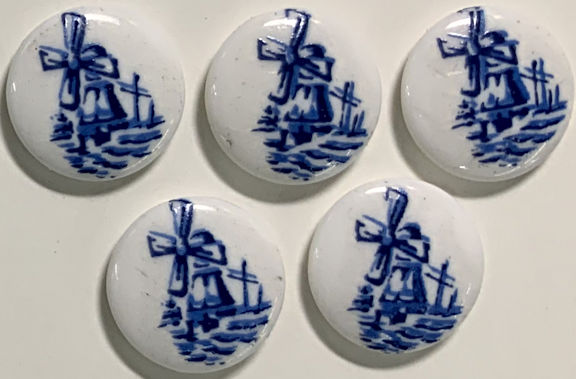 #BEADS0946 - Group of 5 Blue and White 10mm Cameos with Dutch Windmill Scene
