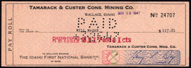 #ZZZ070 - Tamarack & Custer Cons. Mining Co. Pay Roll Check