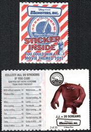 #TY936 - Super Rare Complete Set of 20 Cracker Jack Monsters Inc. Sticker Toys