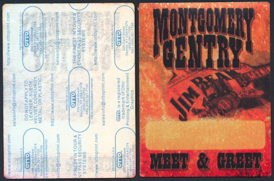 ##MUSICBP0214 - group of 12 Montgomery Gentry OTTO Cloth Meet & Greet Backstage Passes from the 2001 Jim Beam Tour