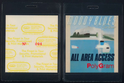 ##MUSICBP0059  - Uncommon 1988 Moody Blues PolyGram Records Numbered Laminated All Access OTTO Backstage Pass from the Sur la mer Tour
