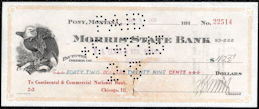 #UPaper217 - Morris State Bank Check from the 1910s - Pony, Montana