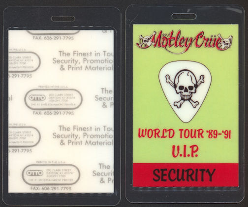 ##MUSICBP0086  - Motley Crue 1989 OTTO  Laminated Backstage Pass from the Dr. Feelgood World Tour