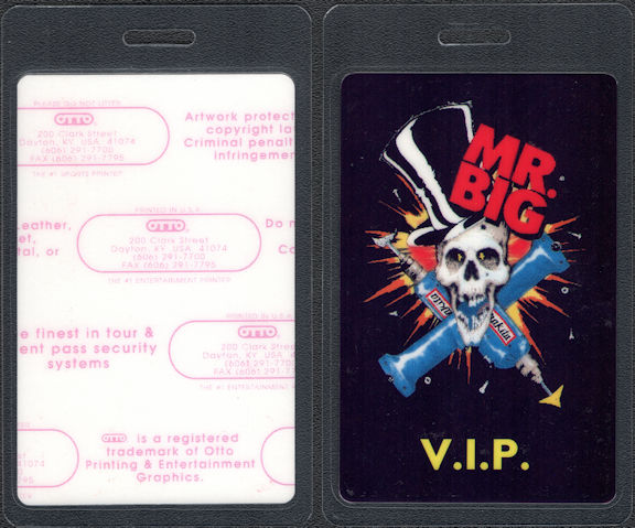 ##MUSICBP0686 - Mr. Big OTTO Laminated VIP Backstage Pass from the 1991 Lean Into It Tour - Skull and Drills