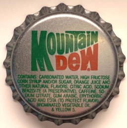 #BF359 - Group of 10 Mountain Dew Plastic Lined Soda Caps
