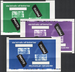 ##MUSICBQ0130 - Group of 3 Different Colored Large Uncut Sheets of NIN (Nine Inch Nails) OTTO cloth Backstage Passes from the 1994 Self Destruct Tour