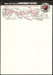 #UPaper207 - Sheet from a Memo Pad Showing the Route of the Vista-Dome Train on the Northern Pacific Railway
