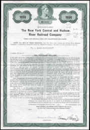 #ZZStock102 - The New York Central and Hudson River Railroad Company Bond Certificate