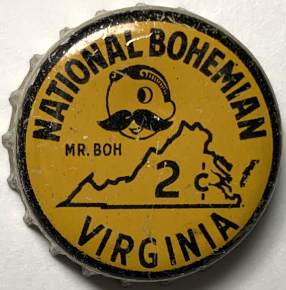 #BC251 - Group of 8 Uncommon National Bohemian Beer Cork Lined Bottle Caps - State of Virginia & Mr. Boh Logos - Used