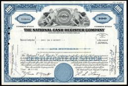 #ZZStock121 - 1970s National Cash Register Company Stock Certificate