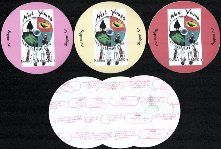 ##MUSICBP1001 - Group of 3 Different 1993 Neil Young & Booker T. and the MG's Support Act OTTO Cloth Backstage Passes from the 1993 Tour