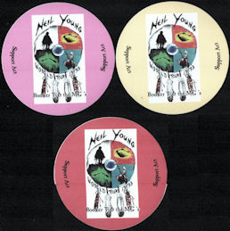 ##MUSICBP1001 - Group of 3 Different 1993 Neil Young & Booker T. and the MG's Support Act OTTO Cloth Backstage Passes from the 1993 Tour