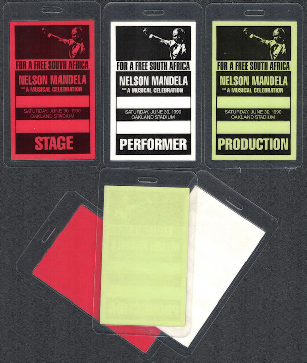 ##MUSICBP1164 - Group of 3 Different Nelson Mandela OTTO Laminated Backstage Passes from the 1990 Free South Africa Celebration at Oakland Stadium