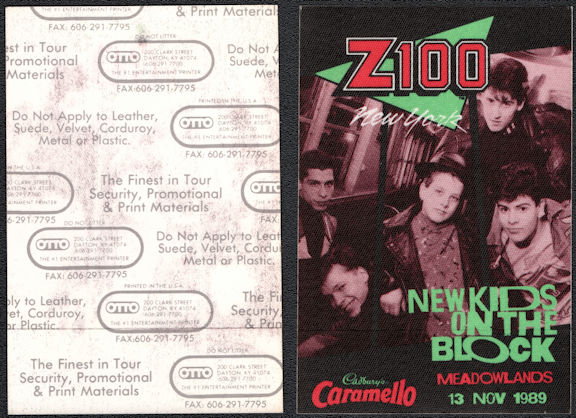 ##MUSICBP0527 - New Kids on the Block Cloth OTTO Backstage Radio Pass from the 1989 Show at the Meadowlands
