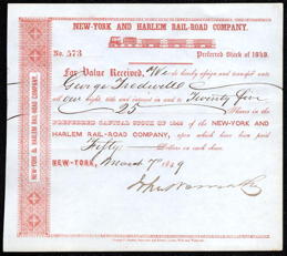 #ZZStock125 - 1840s New-york and Harlem Rail-Road Company Stock Transfer Document