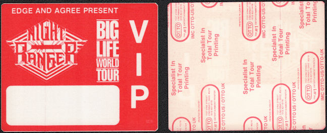 ##MUSICBP2212 - Set of 12 Uncommon Night Ranger OTTO Cloth VIP Backstage Passes from the Big Life World Tour