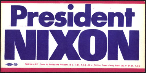 #PL288 - President Nixon Bumper Sticker from the 1972 Election