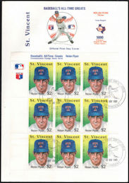 #BA141 - 1989 Nolan Ryan MLB First Day Cover Stamp Sheet - 5000 Strikeouts