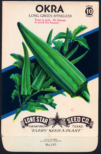 #CE064 - Spineless Okra Lone Star 10¢ Seed Pack - As Low As 50¢ each