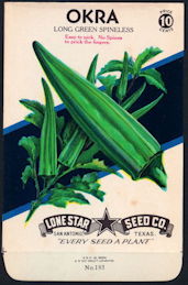 #CE064 - Spineless Okra Lone Star 10¢ Seed Pack...