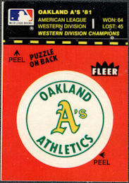 #BA152 - Group of 3 Fleer Oakland Athletics Team Logo Insert Puzzle Cards