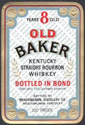 #ZLW174 - Group of 5 Old Baker Brand Kentucky Straight Bourbon Whiskey Bottle Labels