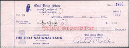 #UPaper190  - Group of 4 Owl Drug Store Checks - Astoria, OR