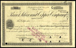 #ZZStock123 - c1900 Parrot Silver and Copper Company Stock Certificate - Butte, Montana