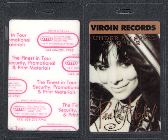 ##MUSICBP0732 - Scarce Paul Abdul OTTO Laminated Record Company Backstage Pass from the 1991 Under My Spell Tour