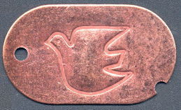 #MSH034 - Late 1960s Copper Dog Tag with an Embossed Peace Dove