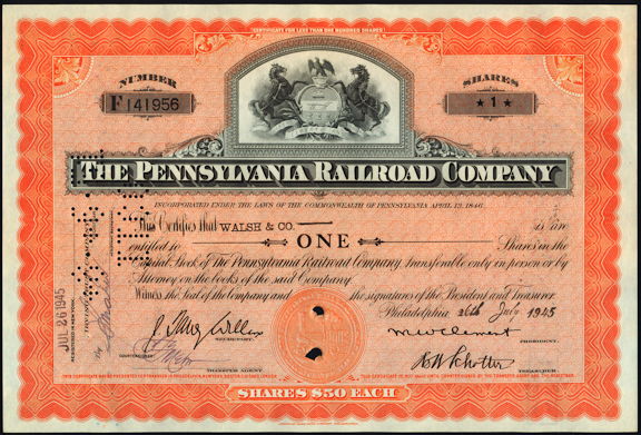 #ZZCE005 - Pennsylvania Railroad Company Stock Certificate - Horse Logo