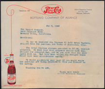 #UPaper117 - 1950s Pepsi Cola Letterhead - Alliance, Nebraska