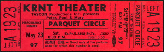 ##MUSICBPT0036 - 1970 Peter, Paul & Mary Ticket from the KRNT Theater