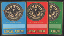 ##MUSICBP0233 - Three Different Colored Tom Petty and the Heartbreakers OTTO Cloth Backstage Crew Passes from the 2008 Tour