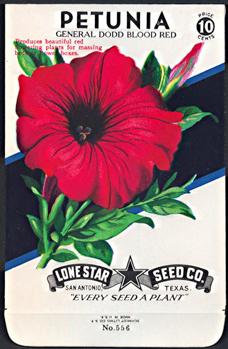 #CE023.1 - Group of 12 Brilliantly Colored General Dodd Blood Red Petunia Lone Star 10¢ Seed Packs