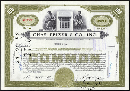 #ZZStock046 - Chas. Pfizer & Co. Inc. Stock Certificate