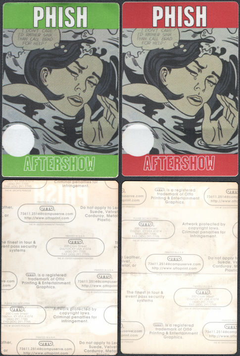 ##MUSICBP0778  - Uncommon Pair of PHISH Cloth Aftershow Backstage Passes Featuring the Art of Roy Lichtenstein