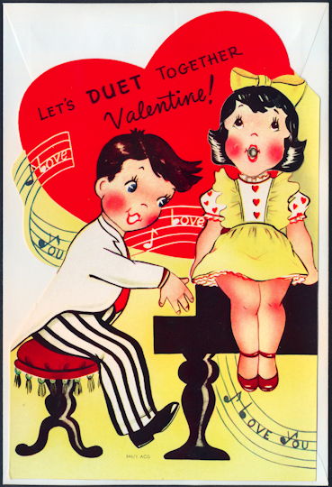 #HH101 - Large Diecut Mechanical Valentine with Boy at Piano with Envelope