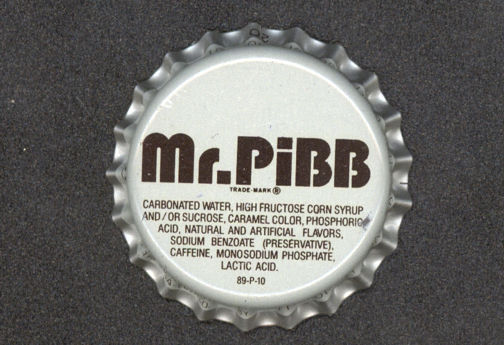 #BF068  - Group of 10 Mr. Pibb Soda Bottle Caps - Coca Cola Product - White and Black Version - As low as 5¢ each