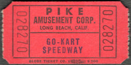 #MISCELLANEOUS376 -  Unused Pike Amusement Go-Kart Speedway Ticket - Long Beach, CA