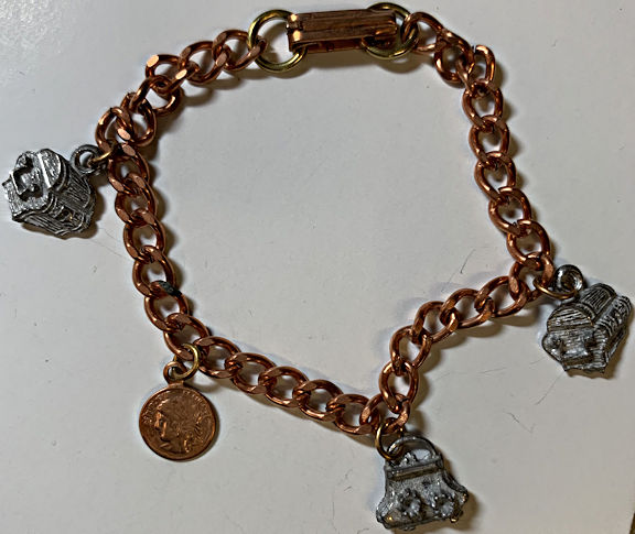 #BEADS0882 - Pirate Theme Copper Charm Bracelet with Charms - Treasure Chests and Coins