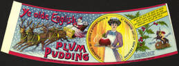 #ZLCA176 - Rare Ye olde English Plum Pudding Can Label - Santa and Reindeer