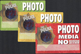 ##MUSICBP0332 - Group of 3 Different Colored Huge Oversized OTTO Cloth "The Police" Photo/Media Pass from the 2007 World Tour