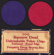 #MS218 Very Old Square Deal Poker Chip with Emb...