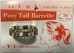 #CS505 - Holdette Brand Carded 10¢ Pony Tail Barrette - Made in USA