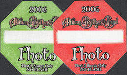 ##MUSICBP0582 - 2 Different Colored 2006 Allman Brothers OTTO Cloth Backstage Photo Passes from the "2006" Tour
