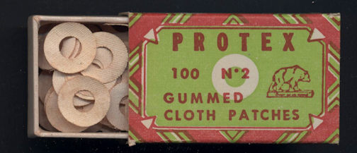 #CS349 - Full Box of Protex Gummed Cloth Patches with Bear - Deco Design
