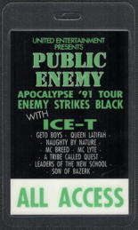 ##MUSICBP1333  - Public Enemy OTTO Laminated All Access Backstage Pass from the 1991 Apocalypse '91 Tour