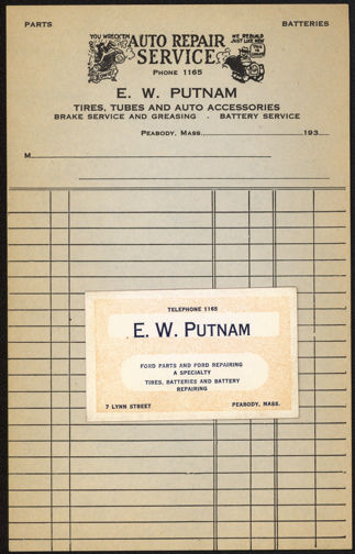 #BGTransport085 - Calling Card/Mini Blotter and Letterhead from a 1930s Ford/Firestone Dealership - Putnam