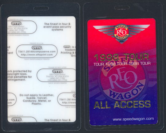 ##MUSICBP0202 - REO Speedwagon OTTO Backstage Pass from the 1998 Tour